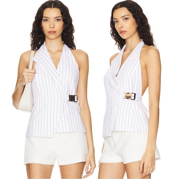 NICHOLAS Tops - NWT! Nicholas Pinstriped “Dakotah Asymmetrical Halter Neck Vest” Size 4